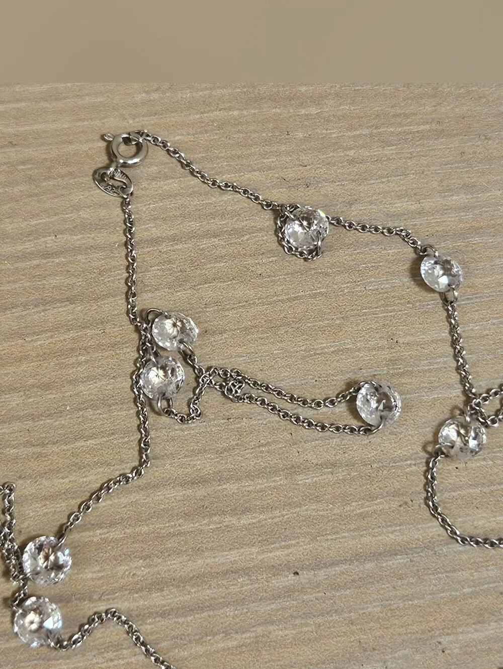 STERLING SILVER CRYSTALS LINK CHAIN 925 MARKED NECKLACE